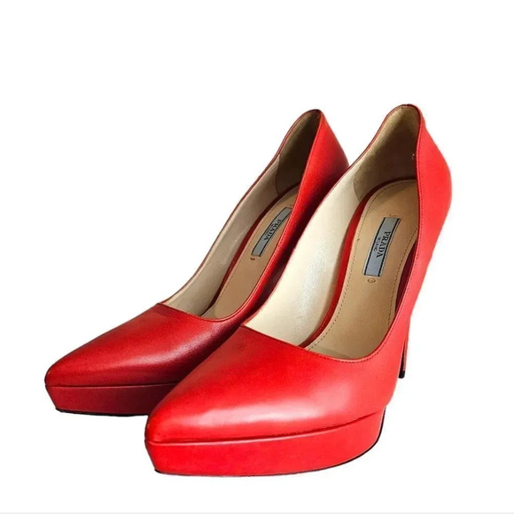Prada Capretto Platform Pumps Red‎ Size 38.5 - Picture 15 of 15